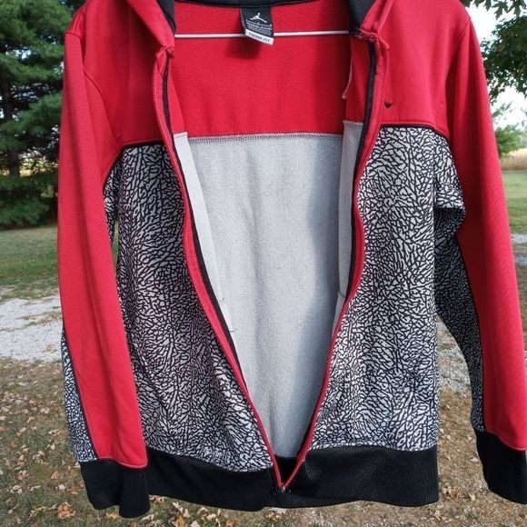 Jordan Jumpman elephant print Therma-Fit zip front hoodie red gray black size L - Picture 5 of 16